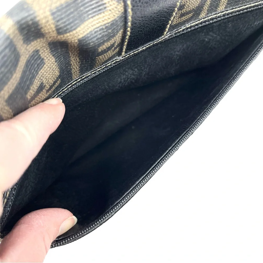 Vintage Fendi Brown Zucca FF Logo Monogram Canvas Shoulder Crossbody Clutch Bag